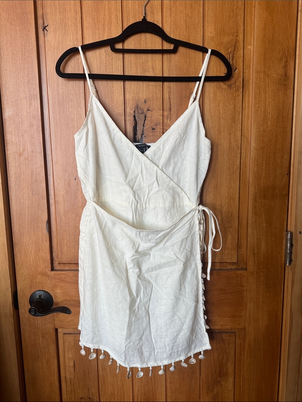 Forever 21 seashell cream Linen wrap romper